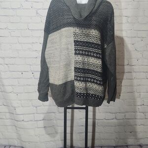 Chaps Oversized  Charcoal Marled Knit Cowlkneck Casual Cozy Sweater